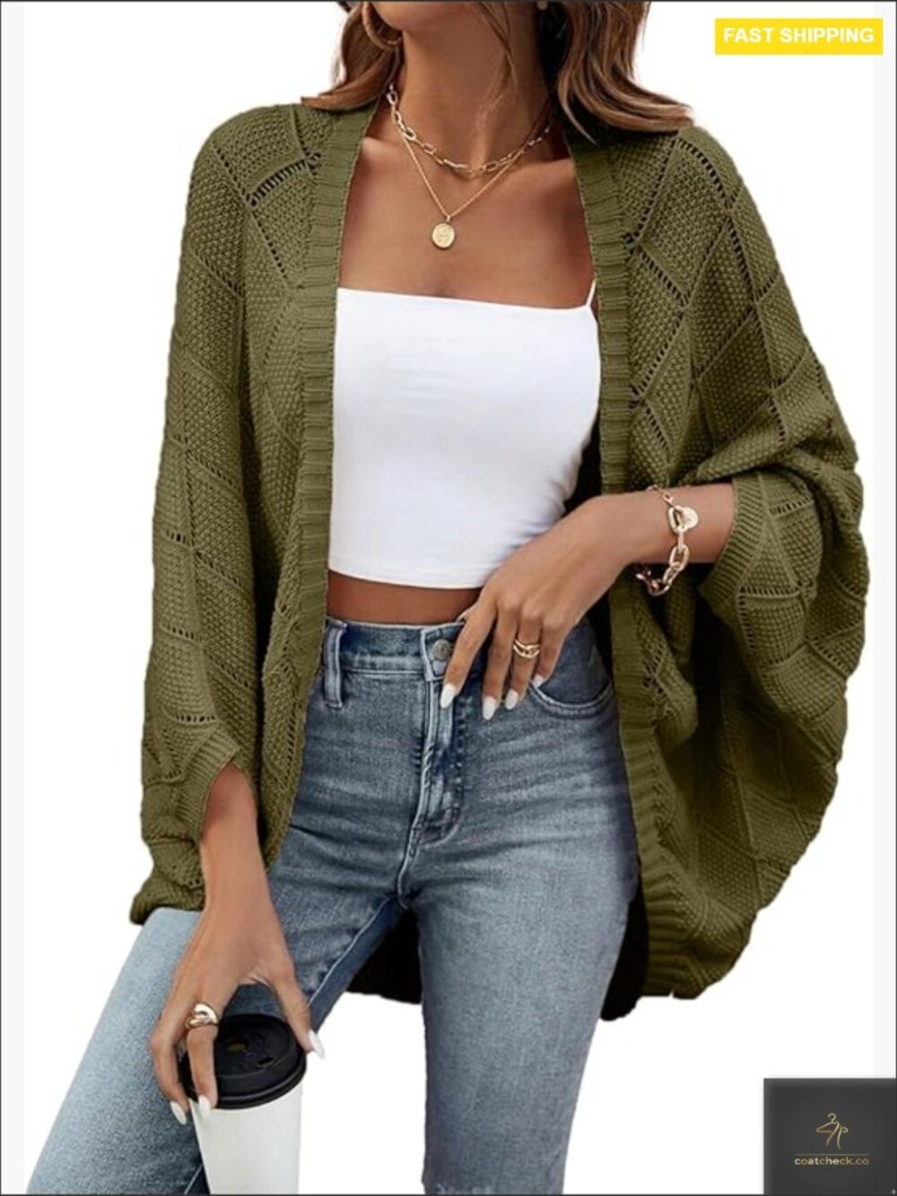 Oversized Crochet Cardigan Batwing Sleeve Boho Lightweight Summer Shrug